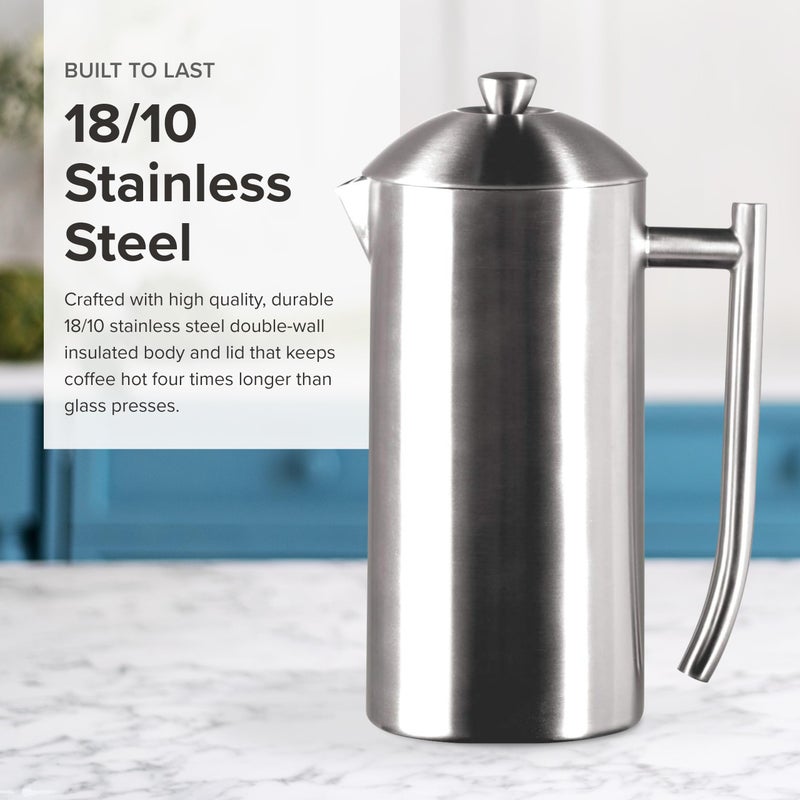 Frieling Double-Walled Stainless Steel French Press Coffee Maker - Brushed 36 oz (1 Liter) Insulated Coffee Press - Image 4